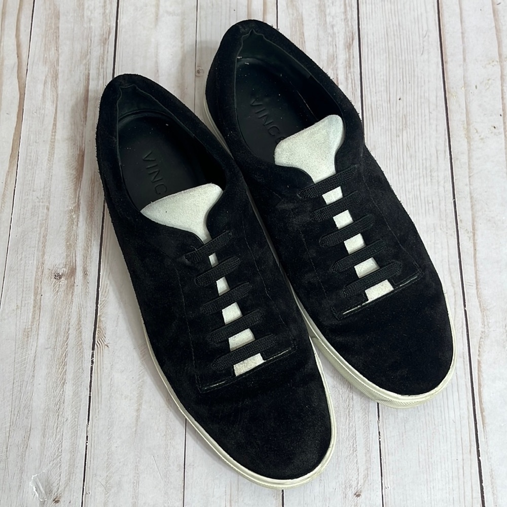 Vince Black & Cream Suede Slip On Sneakers Size 9